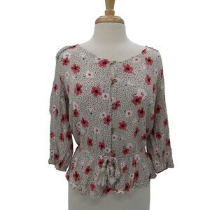 Angels Womens 3/4 Sleeve Button Front Floral‎ Peplum Blouse Top XL Casual Rayon
